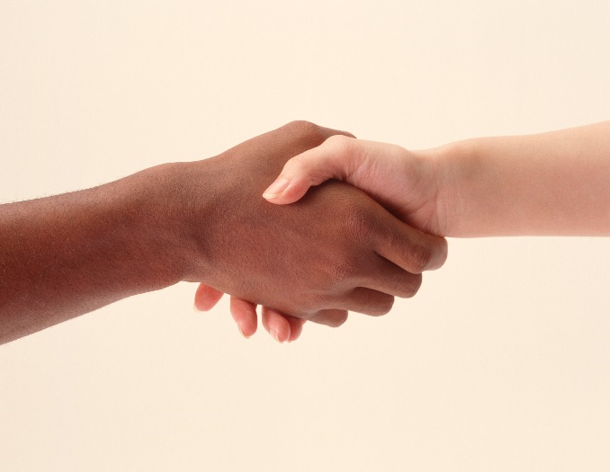 an image of people shaking hands- only the hands are showing.