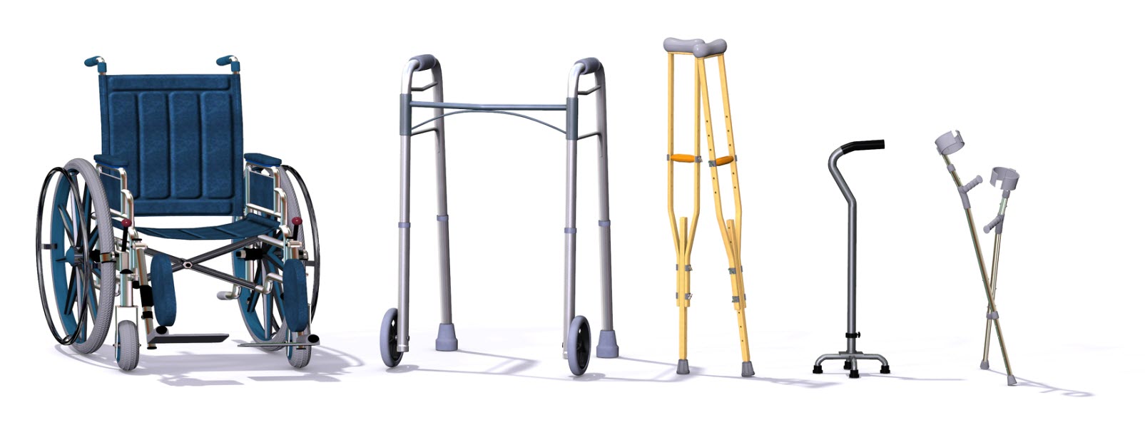Image showing selection of equipment- wheelchair, walker, cane and crutches.